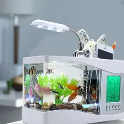 USB-powered mini Креативный новый экзотический аквариум домашняя посуда ручка-календарь цифровой календарь время будильник светодиодный