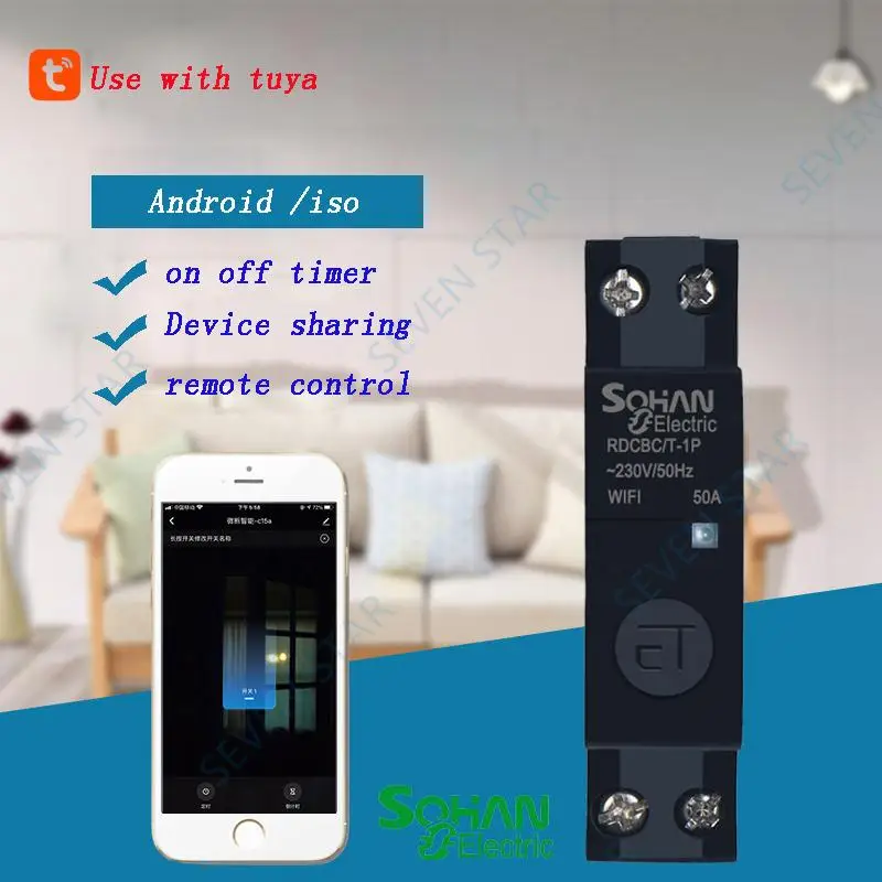 

SMART WiFi Circuit Breaker Remote Control by TUYA Voice Control With Amazon Alexa and Google Home 18mm Din Rail RDCBC1P 2P
