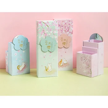 

Beautiful Cherry blossoms deformation pen holder folding stationery box men and women students stationery supplies pencil bag