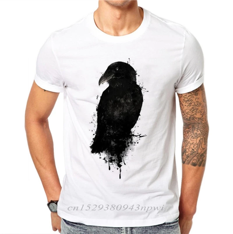 Tanio 100% bawełna mężczyźni 3D drukuj czarny wrona T koszula