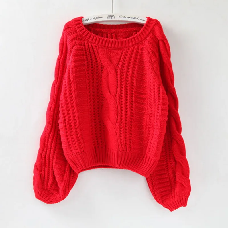 Женский свитер с круглым вырезом,, желтый свитер, женский свитер, джемпер карамельного цвета, Harajuku, шикарный короткий свитер для девушек - Цвет: style2 red