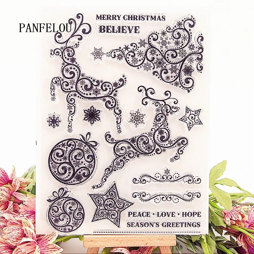 PANFELOU 13x18cm Christmas deer tree stars Transparent Silicone Rubber Clear Stamps cartoon Scrapbooking/DIY New year album