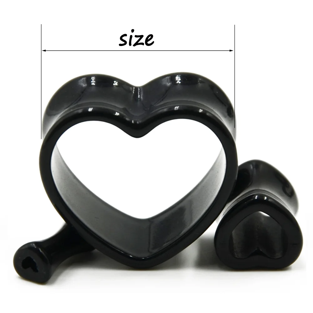 Acrilico amore nero bianco a forma di cuore Hollow trasparente Ear Gauge Piercing Clear Ear Tunnel Ear Expander 4mm-25mm