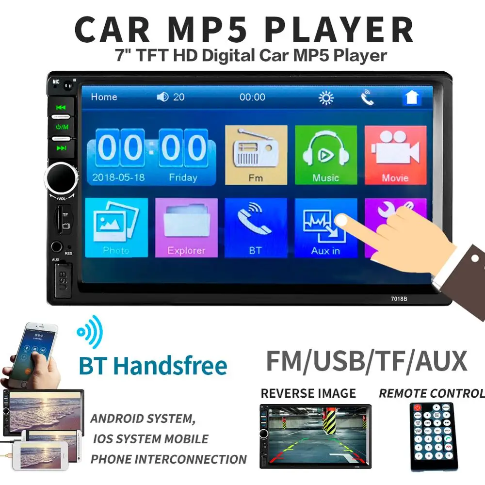 

2 din Car Multimedia Player GPS Navigation with Map 7 inch HD Touch Screen Bluetooth Radio MP3 MP5 7018G Radios(Europe)