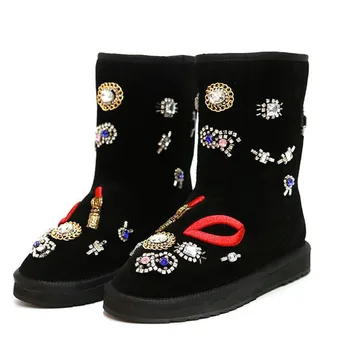 

Luxury Australia Genuine Sheepskin Boots Shoes Women Wool Snow Boots Sheep Fur Shoes Winter Mid-Calf Classic Flat Boot Ge-1124