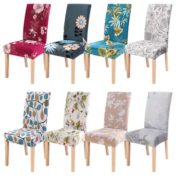

1/2/4/6/8pcs Floral Printed Pattern Elastic Chair Covers Spandex Christmas Chair Cover Dining Furniture Slipcover Covers