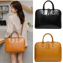 Деловой женский портфель из натуральной кожи 13 14 дюймов, сумка для ноутбука, сумка через плечо, Женская портативная офисная сумка для ноутбука