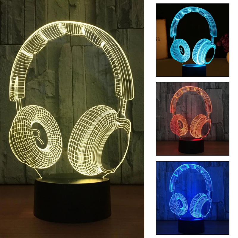 

Night Light 3D Music Headphone Table Lamp Christmas Xmas Atmosphere Touch Control Bright Desk Light Decoration Gifts Modern
