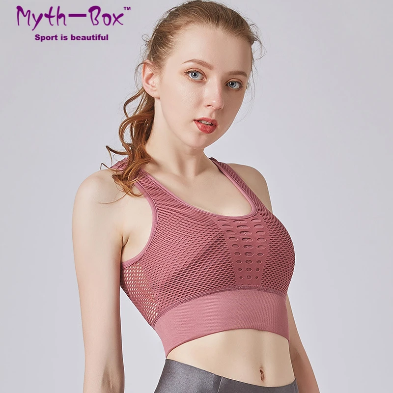 

Women Sport Bras Female Pad Yoga Bra Mesh Hollow Gym Workout Camis Shockproof Tank Tops Running Underwear Fitness Athletic Vest