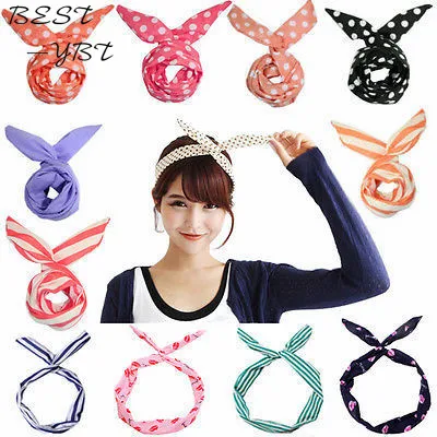 Lovely Kids Girls Lady Bow Headwear Hair Bands Hoop Rabbit Ear Wrapped Headband Party Wire Scarf Accessories | Детская одежда и