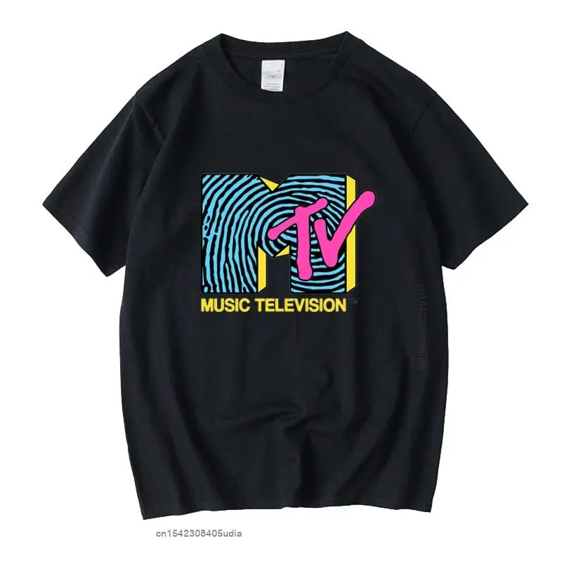 Футболка Mtv - Fingerprint 80s винтажная унисекс черная тенниска с графическим рисунком в