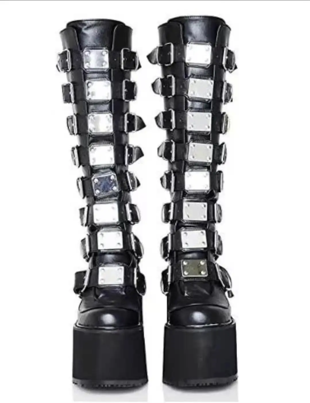 Vrouwelijke Mode Metalen Gothic Platform Laarzen Punk Cosplay Wiggen Hoge Hakken Vrouwen Knie Hoge Laarzen Stree Schoenen Vrouw