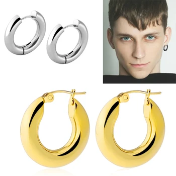 

Men's Thick Iron Hoop Earrings Punk Stainless Steel Earrings Round Thick Iron Hoop Metal Earrings Titanium Thick Iron Earrings