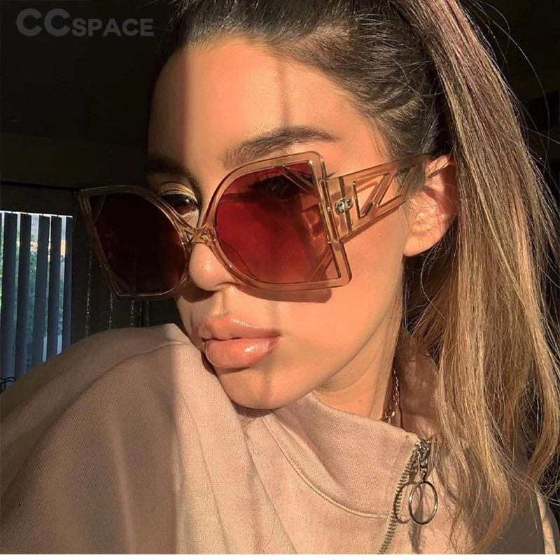 fashion sunglasses 49127 Big Frame Square Luxury Brand Sunglasses Women Fashion Hollow Oversized Shades UV400 Vintage Glasses Women's Glasses