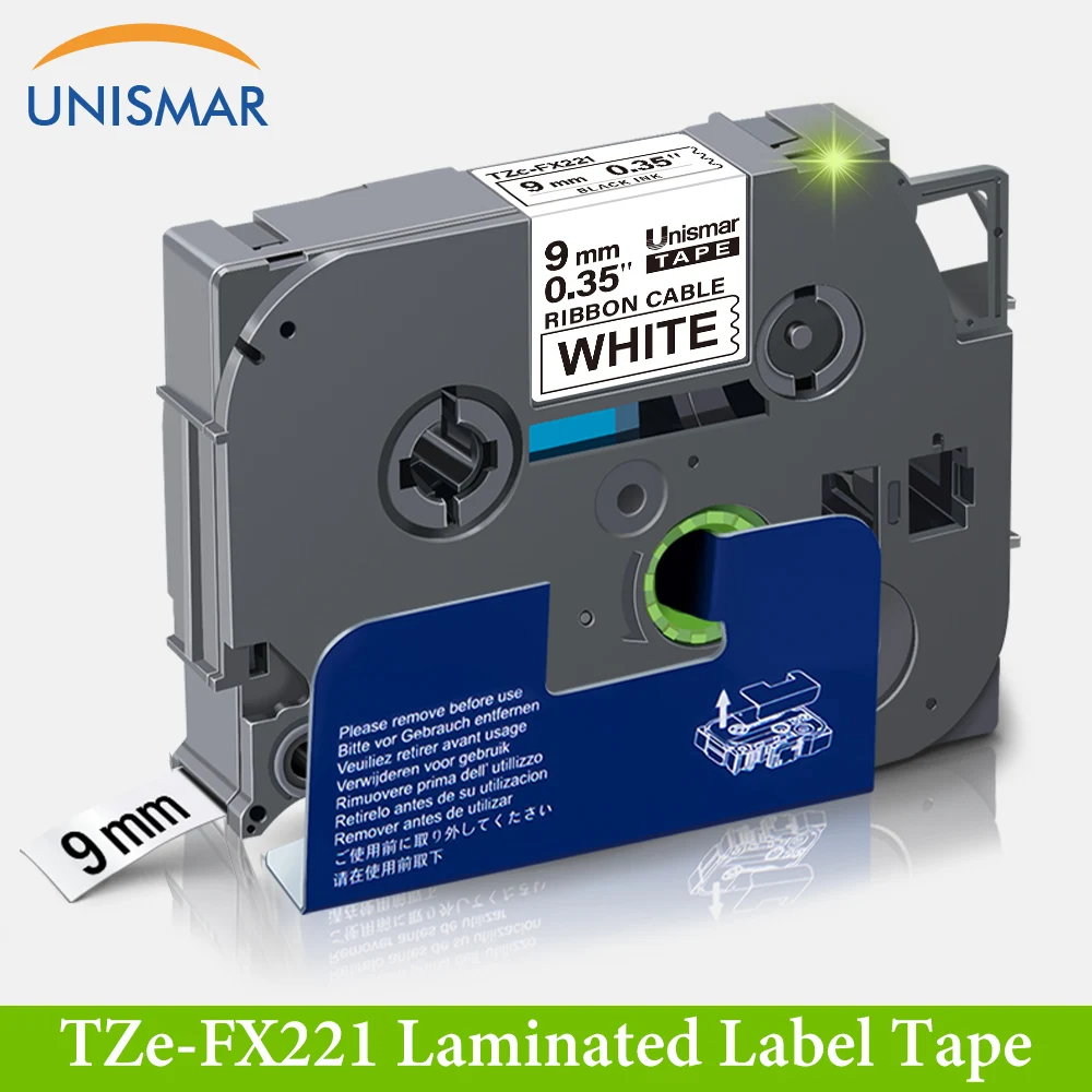Unismar TZe-FX221 3/8" 9mm Flexible Tape TZ-FX221 for Brother Black on White TZ FX221 TZe P-touch Label Print |