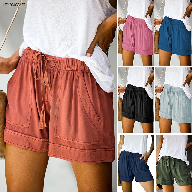 Plus size esportes feminino shorts perna larga cordão cintura elástica rendas até curto verão solto bottoms casual calças soltas tencel 5xl