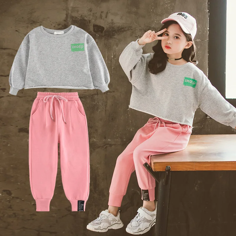 

Girl'S Suit Hoodie Spring Clothing Students Lettered Printed Hoodie Athletic Pants Two-Piece 2020 New Style Childrenswear