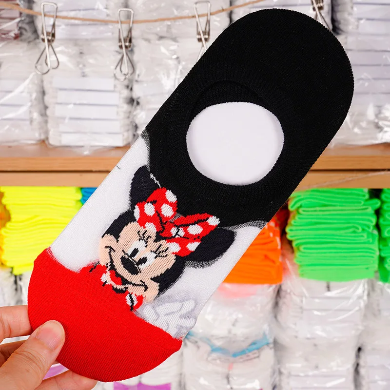 Дисней, женские летние тонкие лодочкой Носки с рисунком, модные Минни, ледяные романтические невидимые неглубокие сетчатые женские носки
