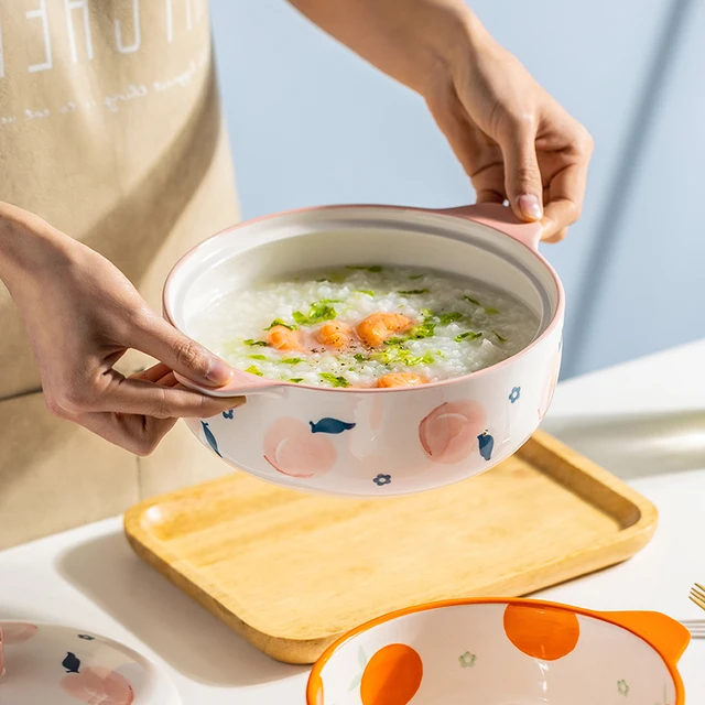 1.2/1.5L Ceramic Instant Noodle Bowl With Lid Kitchen Soup Cereal Bowl Heat-resistant Underglaze Oven Baking Bowls 4