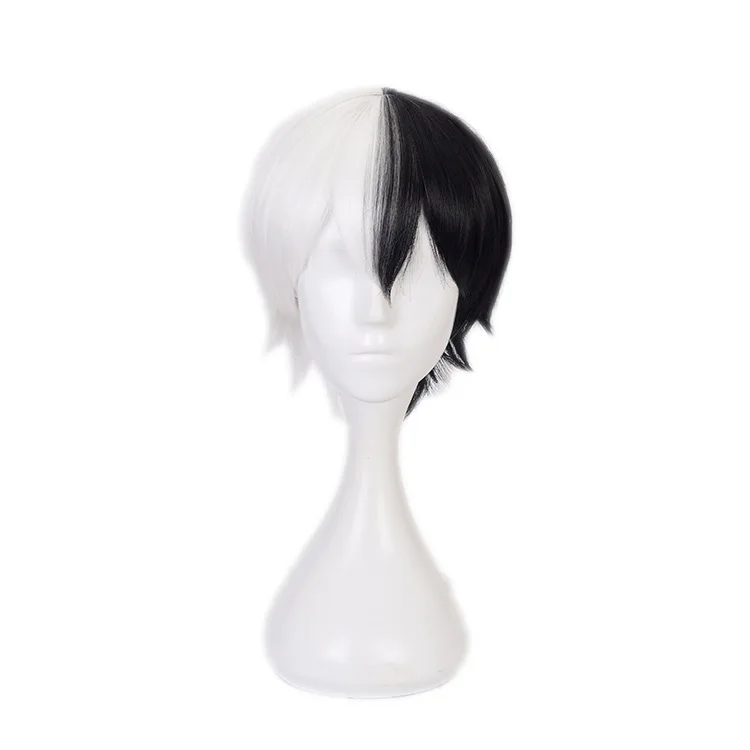 

Anime Danganronpa Monokuma Wig Cosplay Costume Dangan Ronpa Women Men Short White Black Synthetic Hair Halloween Party Wigs