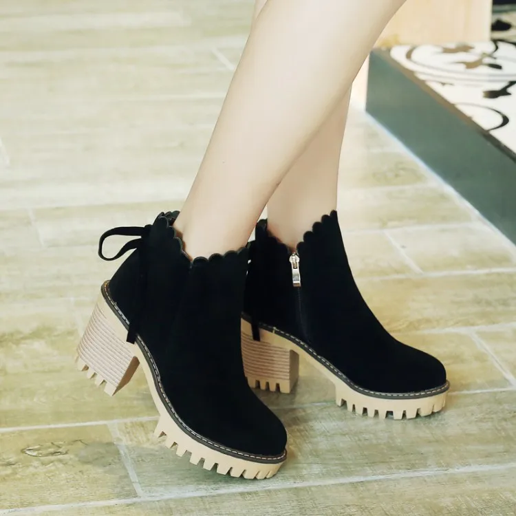 

Big Size 9 10 11 12 boots women shoes ankle boots for women ladies boots shoes woman winter Bow metal decoration