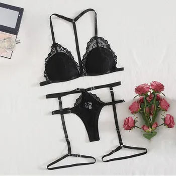 

Sexy Lingerie Set Women Bras Floral Lace Garter Chest Pad Bra Lingerie Set Bandage Underwear Brief Sets Bra Set Ropa Mujer