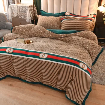 

Light Luxury Quality Milk Fleece 4- Piece Set Thickened Warm Autumn And Winter Bedding Baby Fleece Double Face Flannel Double