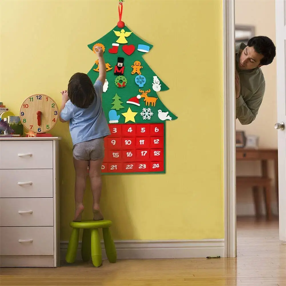 Рождественская елка-календарь новогодний Войлок DIY рождественская елка настенная подвесная Подвеска детская игрушка подарок украшения для дома и офиса