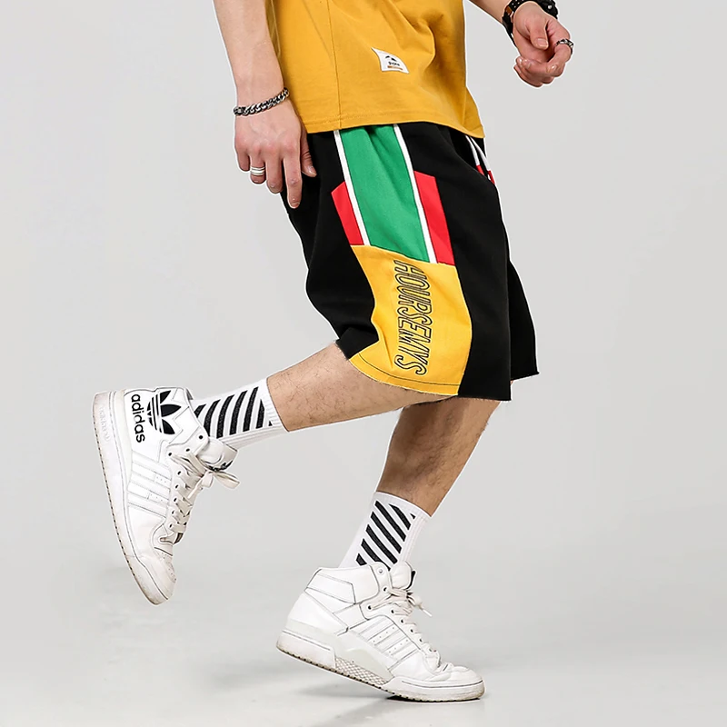 

mens compression shorts Summer enlarged size cotton loose Washed Panelled Patchwork basketball sport Knee Length sweatpants