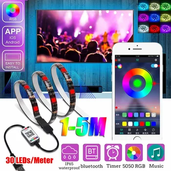 

LED Strip Lights IP65 Waterproof 5050 RGB bluetooth~ Control 30LEDs/M USB LED Light Tape Diode Bar TV Backlight 1M/2M/3M/4M/5M