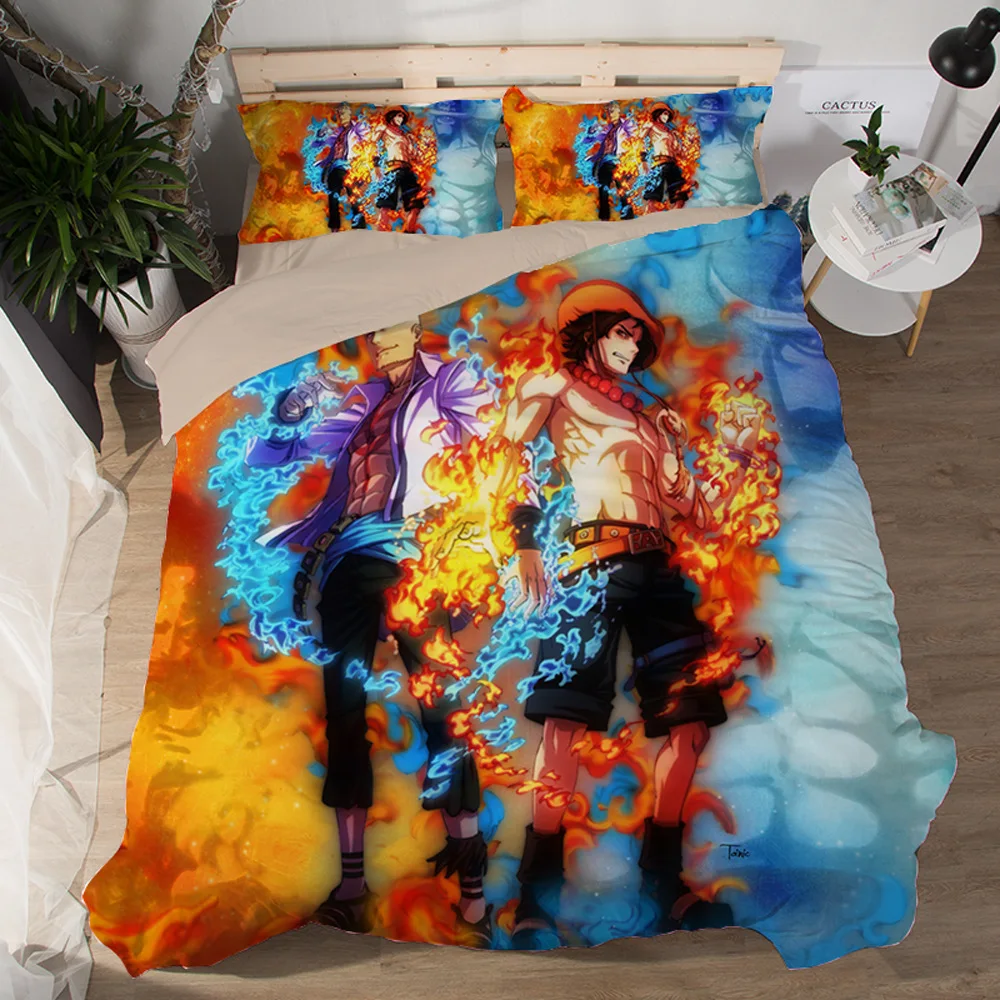 

Duvet Cover Cartoon Fire fist Captain white One Piece Naruto 3pcs British Style Family student dormitory Quilt cover pillowcase