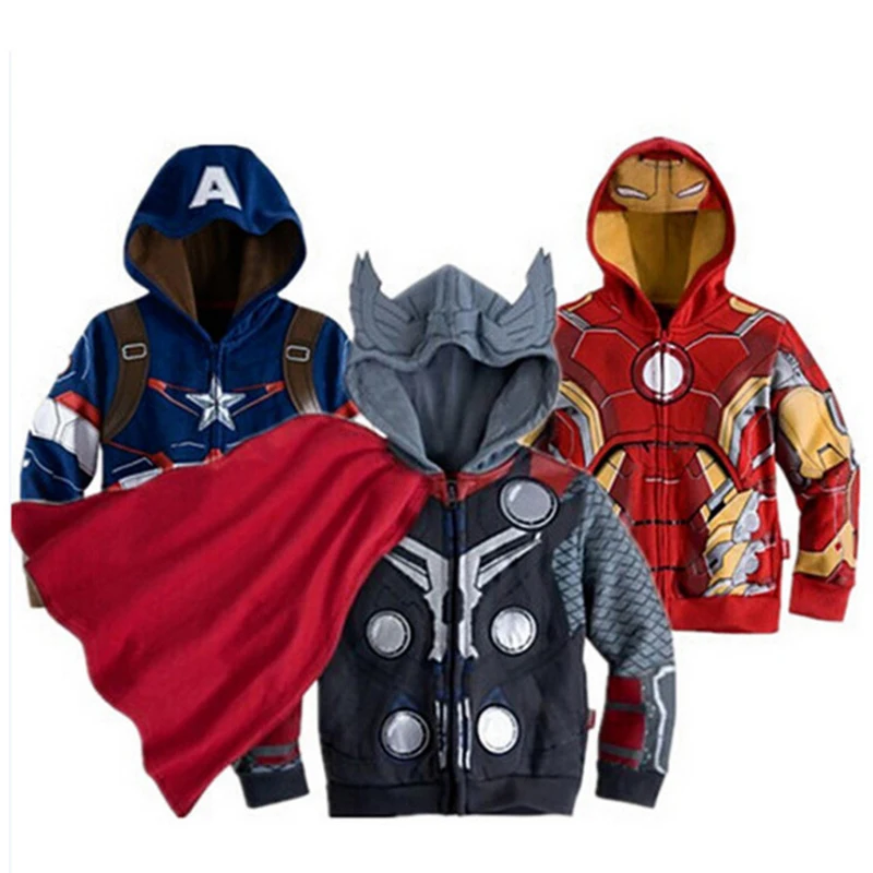Kids Hoodie Sweatshirts Marvel Hulk Spider-Man Captain America Avengers Cartoon Zipper Hoodie