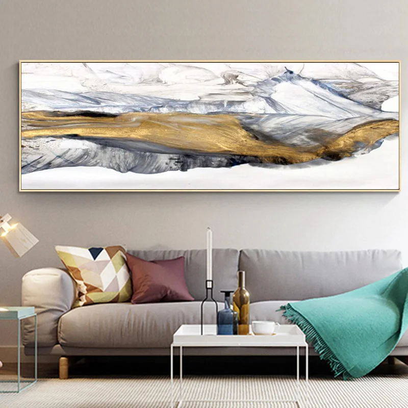 

Modern Abstract Oil Painting on Canvas, Posters and Prints, Wall Art, Golden Mountains Pictures for Living Room, Home Decor