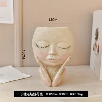 

Resin Art Hand-painted Girl Vase Statue Decor Household Tabletop Portrait Sculpture Flower Pot Home Decoration Ornament