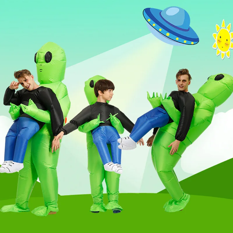 

Green Alien Carrying Human Costume Inflatable Funny Blow Up Suit Cosplay for Party Halloween 2019ing