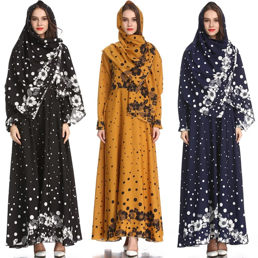 Благородный Тауб мусульманское платье для Womne хиджаб абайя с принтом dubai длинный рукав вечерние Малайзии Исламская Костюмы костюм, накидка, Восточный халат, Турция