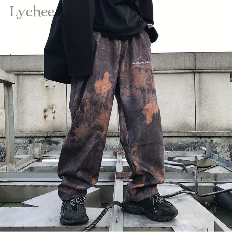 Lychee Harajuku, женские брюки с вышивкой, эластичная резинка на талии, свободные Вельветовые женские брюки, повседневные весенне-осенние женские штаны