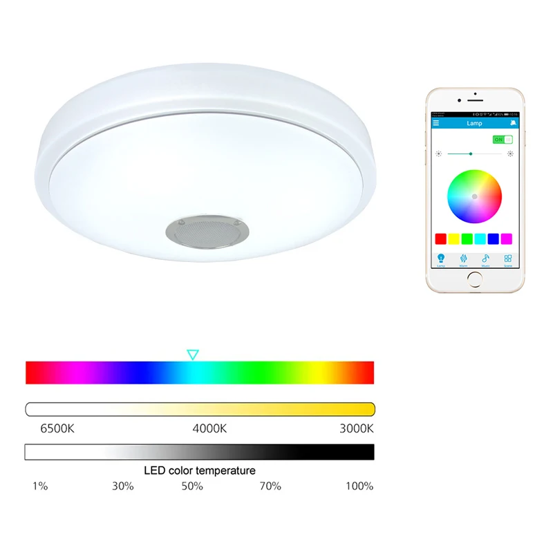 Музыка Светодиодный потолочный светильник RGB APP Control 30 Вт 48 современный Bluetooth