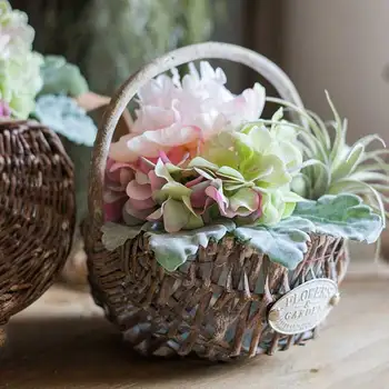 

Garden Decor Wicker Basket Flower Pot Retro Pastoral Home Decoration Planter Natural Wicker Weave Plant Pots Storage Basket