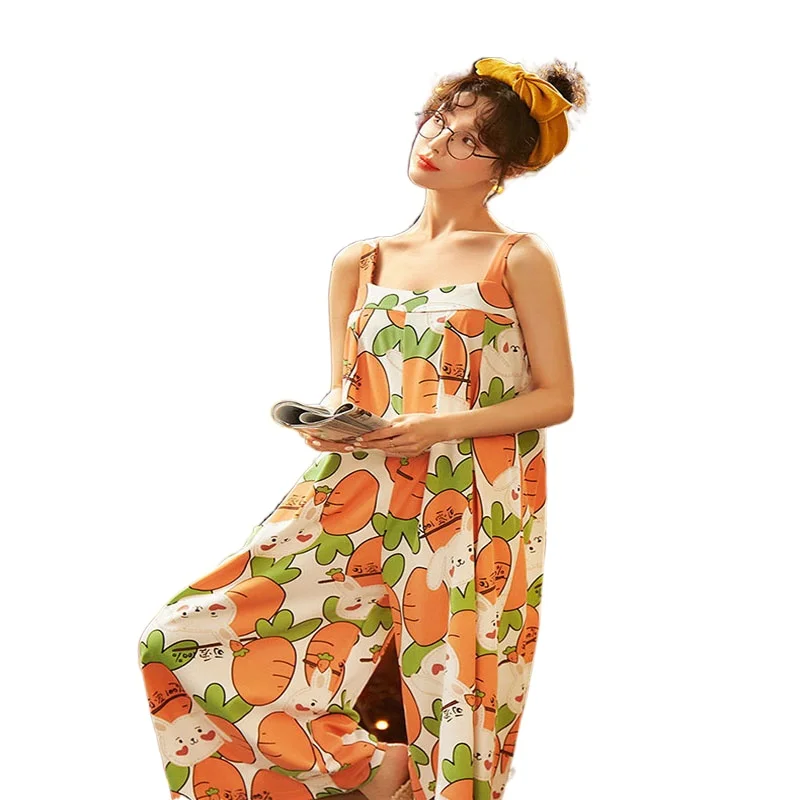 

6011c-1 Summer Pajamas Women Pure Cotton Sling pajamas Summer Cute One-piece Pajamas Can Wear Outside Cotton Home Clothes