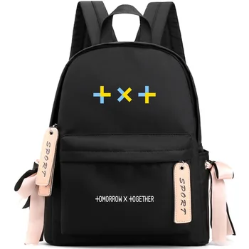 

Kpop TXT Backpack Large Capacity School Bag With Bowknot Ribbon K-pop Tomorrow X Together Sport Travel Bag Fan Collection Gifts
