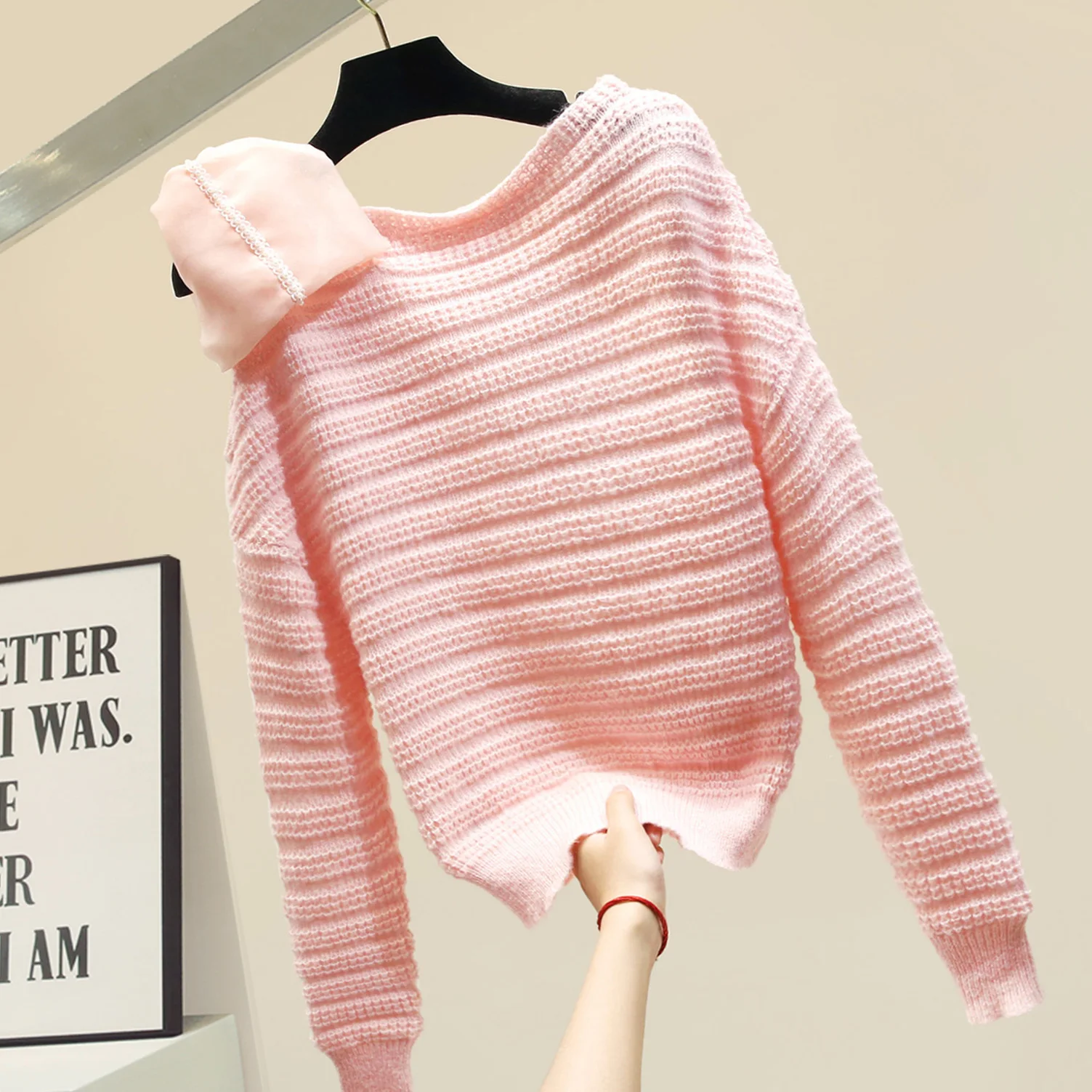 Women's Slash Collar Sweater Women's Loose 2019 New Fashion Korean Solid Color Pullover Sweater Women Plus Size Women Sweaters