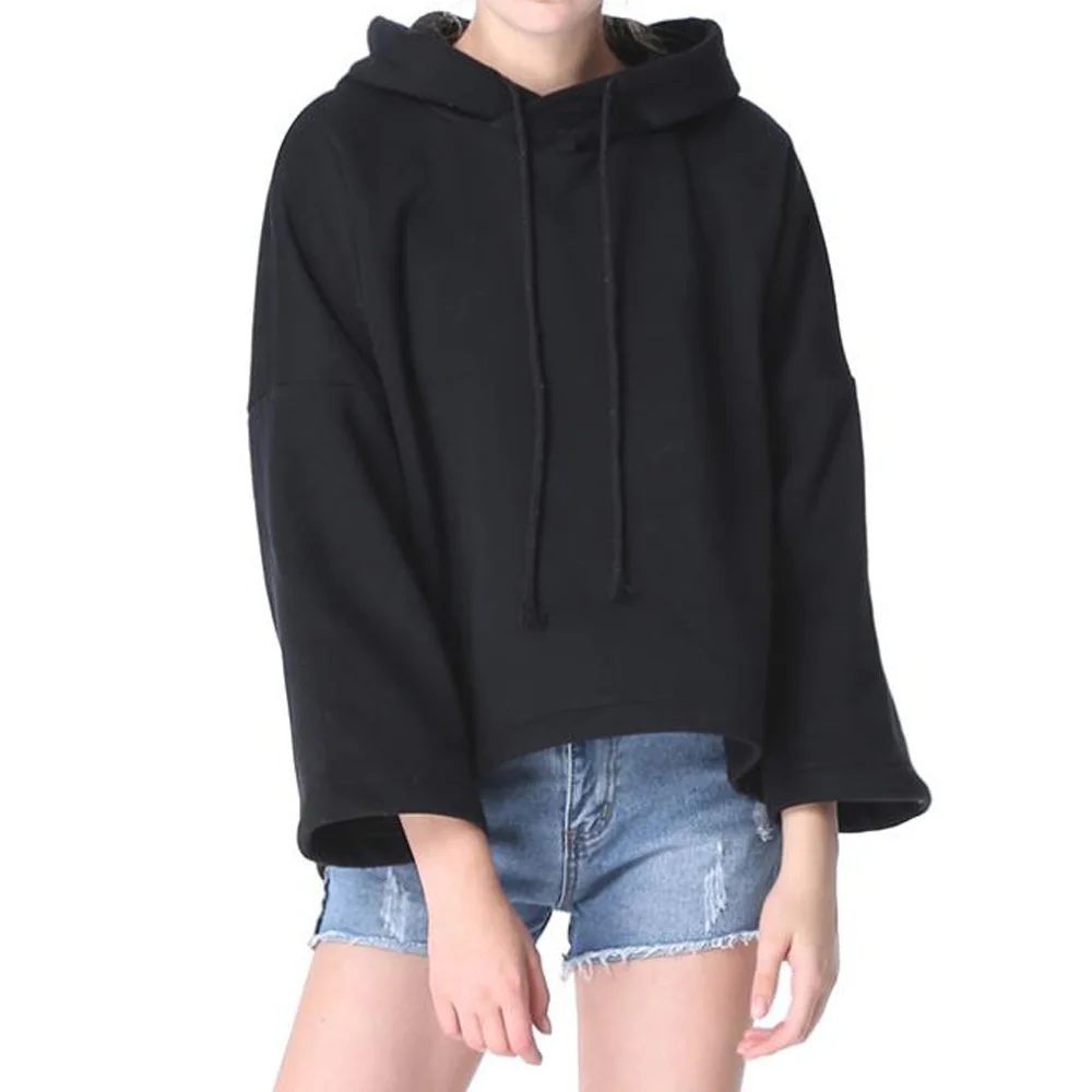 Black Tops Модная толстовка с капюшоном женская одежда с асимметричным подолом уличная осень зима длинный рукав хип хоп с капюшоном пуловеры женские топы - Цвет: Black Tops