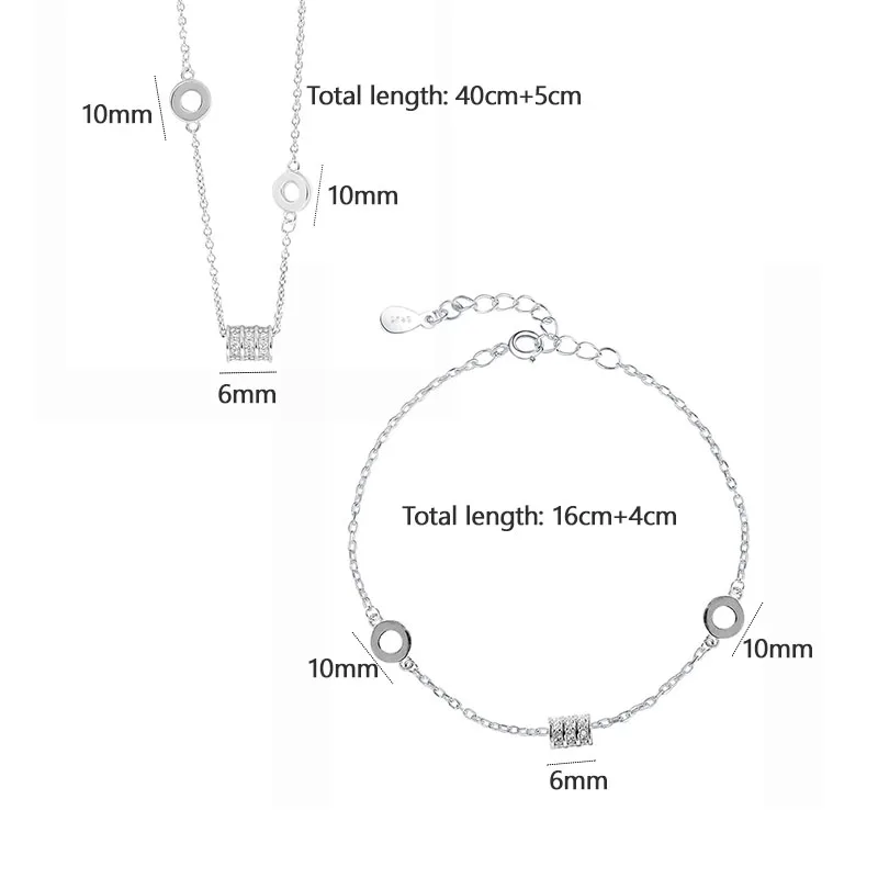 ANENJERY изысканные 925 пробы серебро 925 пробы серебро микро проложить Циркон ЦИЛИНДР ожерелье+ браслет Ювелирные наборы для женщин
