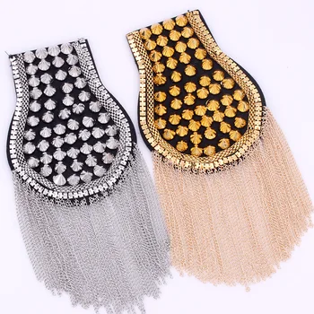 

Handmade Big Size Jewelery Tassel Big Shoulder Brooch Epaulet Epaulettes Spikes Escapulario Blazer Accessories Pin