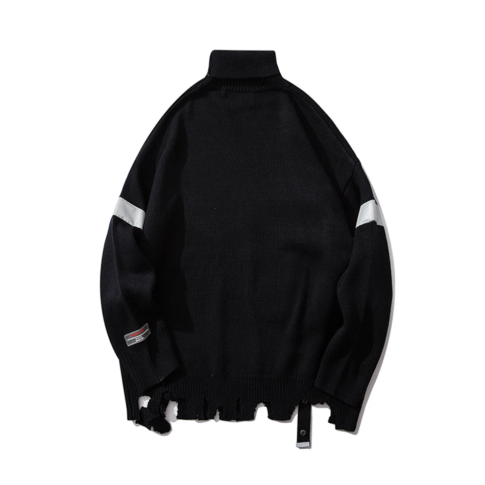 3M Reflective Turtleneck Hole Loose Mens Swwater Luminious Ribbon Loose Casual Maglioni Uomo Oversize Black Gray Sweaters Male