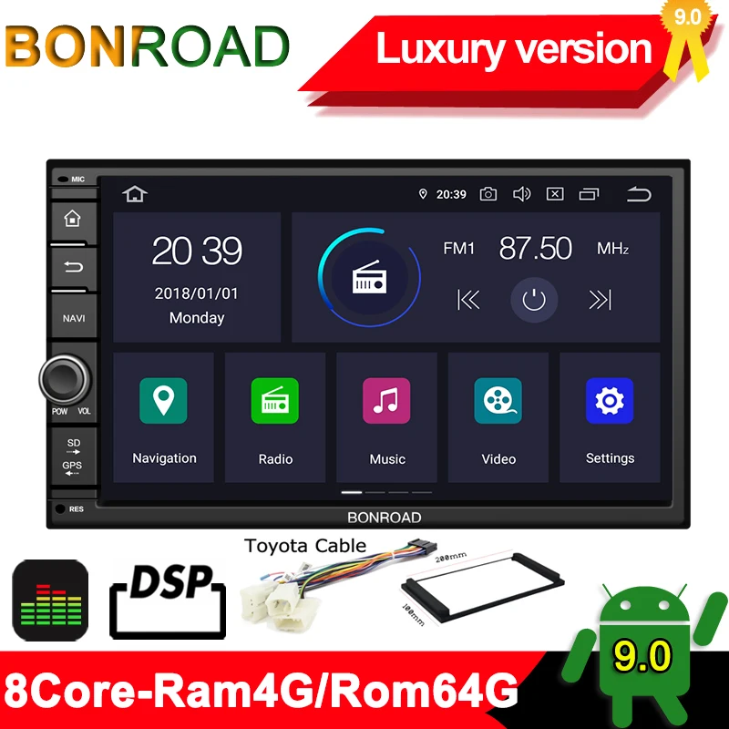 Bonroad " 2Din Android 9,0 Автомобильный мультимедийный плеер для Nissan для hyundai для Kia gps-навигация, радио, стерео-видео(без DVD - Цвет: L-PX5-DSP For Toyota