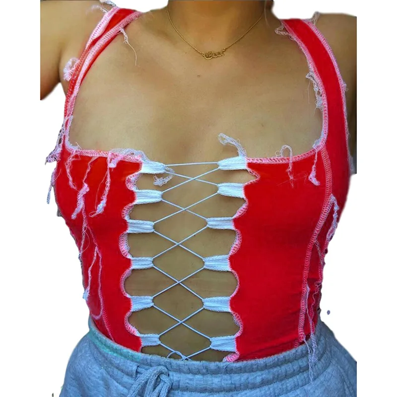 Sexy Women Crop Tank Tops Cross Bandage hollow Out Party Night Clubwear Cloth For Female | Женская одежда