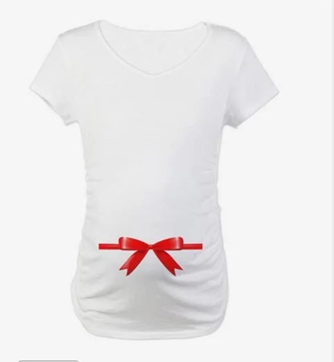 

New Style European Version of Maternity Clothes Short Sleeve T-shirt Mid-length Slimming Tops Bow