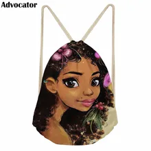 ADVOCATOR цветок каваи черный арт АФРИКАНСКАЯ ДЕВУШКА Drawstring рюкзак для женщин большой емкости холщевая сумка на плечо сумка